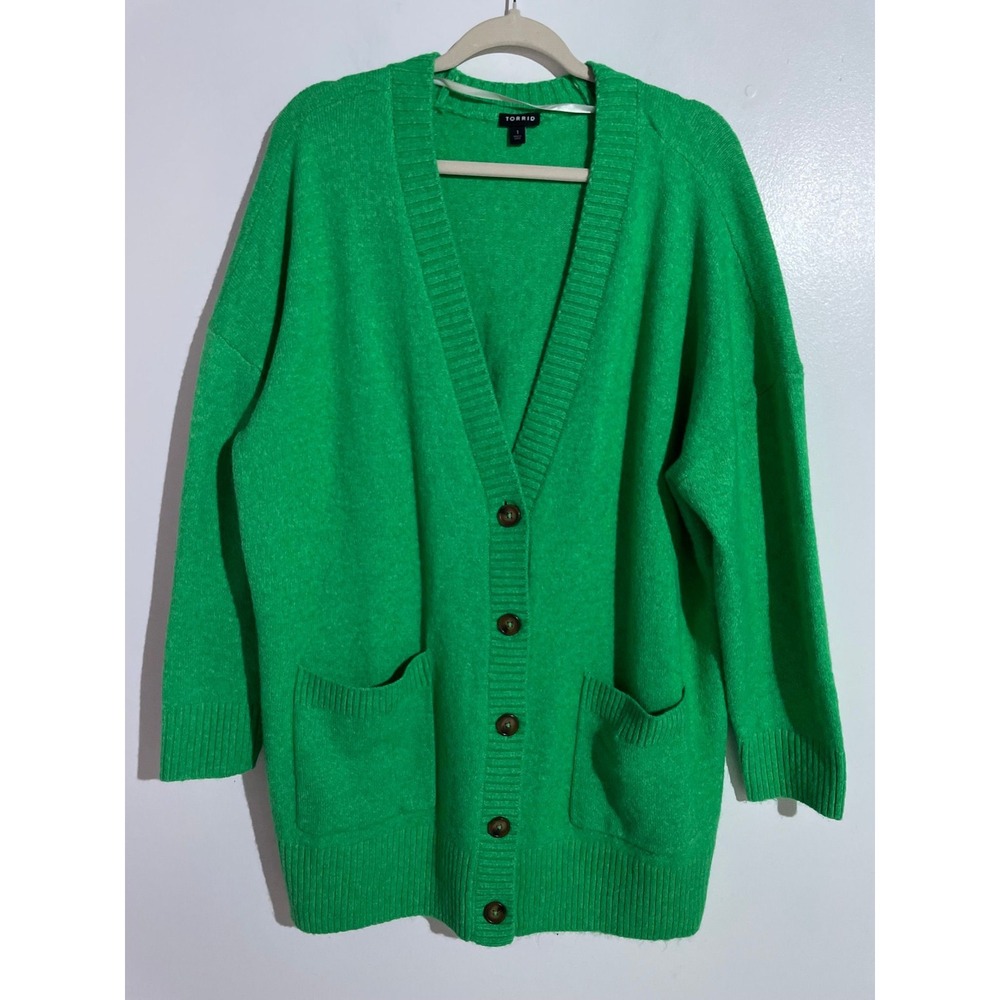 Torrid cardigan sweater 1X green preppy academia office minimalist oversized